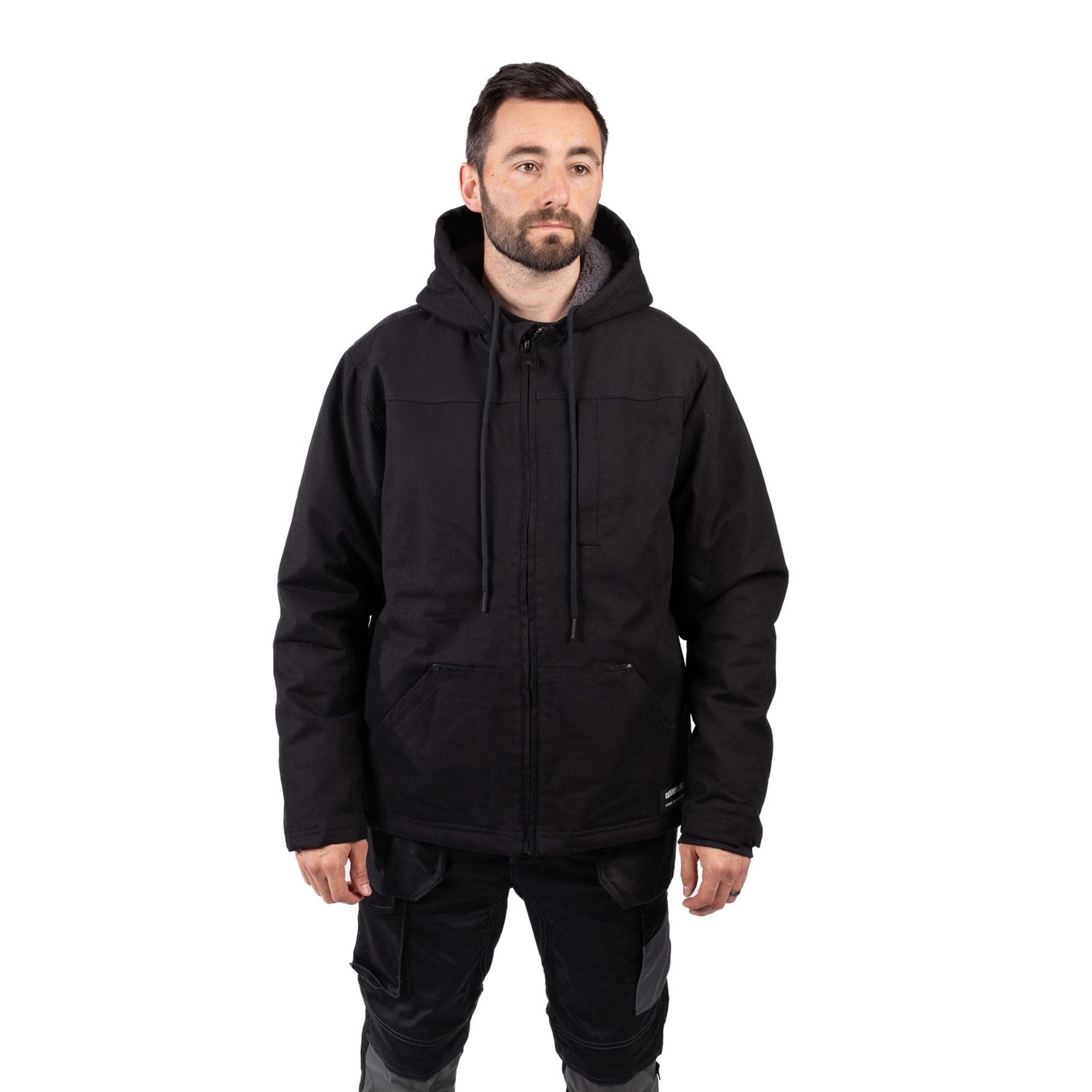 Black hooded sherpa jacket sales